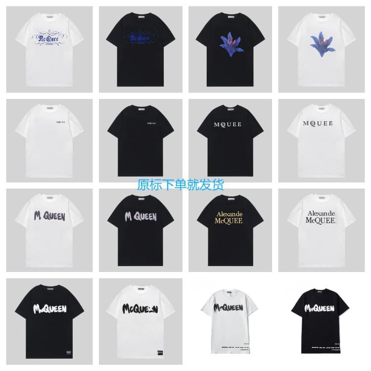 McQueen Hoodie Cross-border Trendy Brand Alexander Mcqueen Letter Graffiti Colorful Short Sleeve for Men and Women