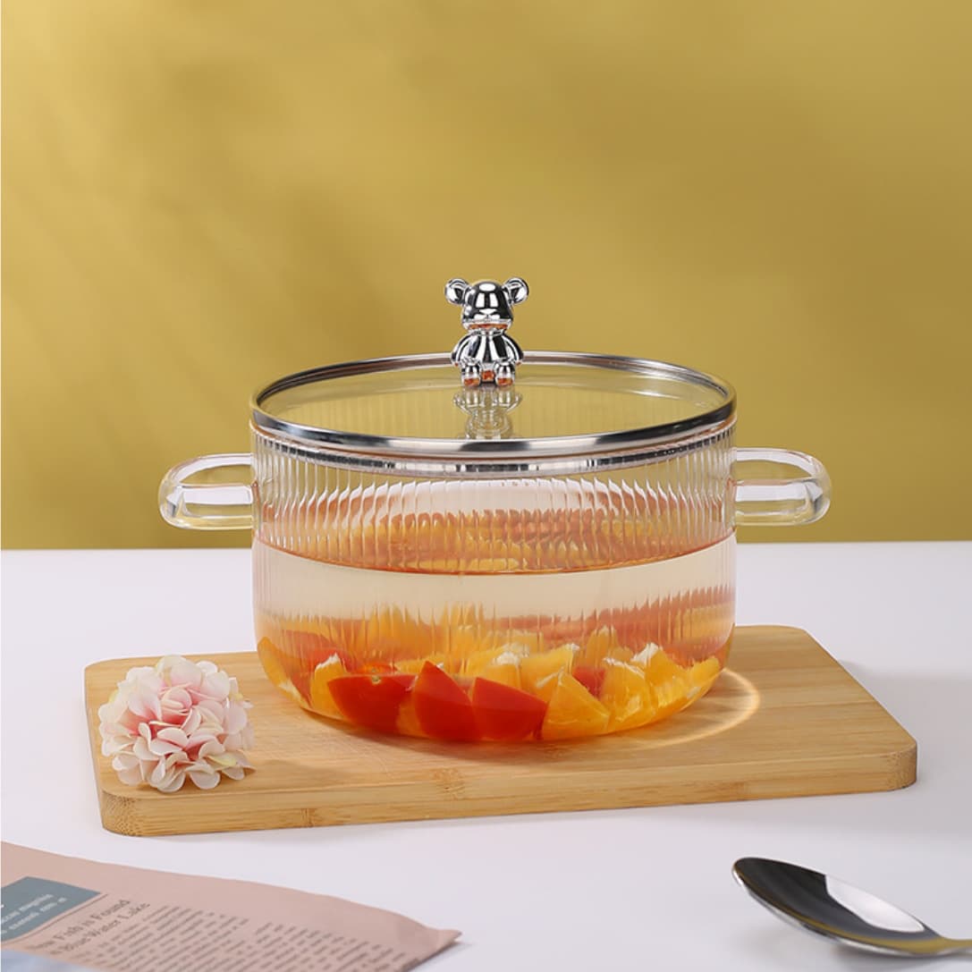 High borosilicate glass double-eared glass instant noodle bowl soup pot, large capacity, high temperature resistant stew pot, milk pot