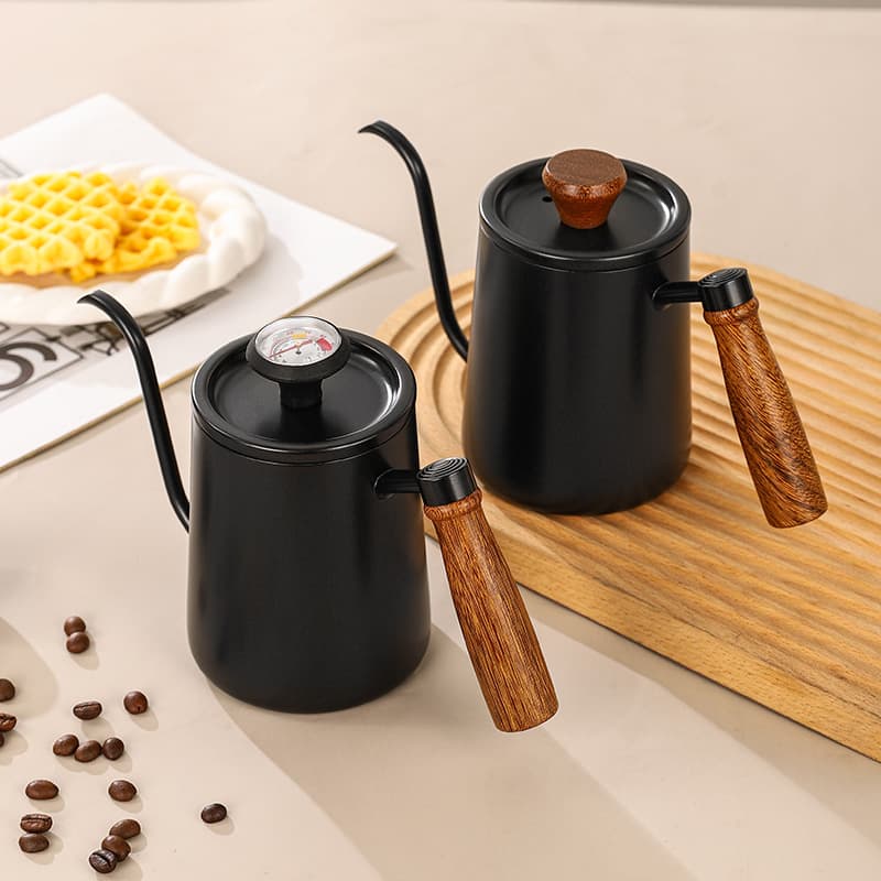 Cross-Border Hot Sale 304 Stainless Steel Pour-Over Coffee Pot, New 600ml Model with Wenge Wood Handle and Scale Markings
