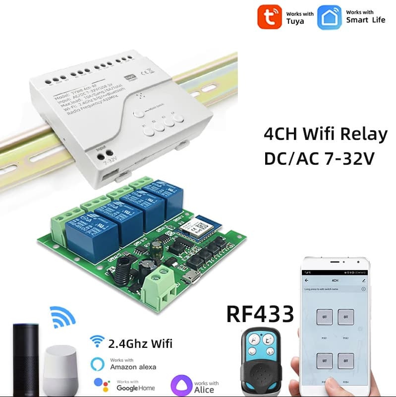 Smart Life App 4-Channel 5V 12V 24V 32V Mobile Phone Remote Door Access Control Switch Smart Home Electrician