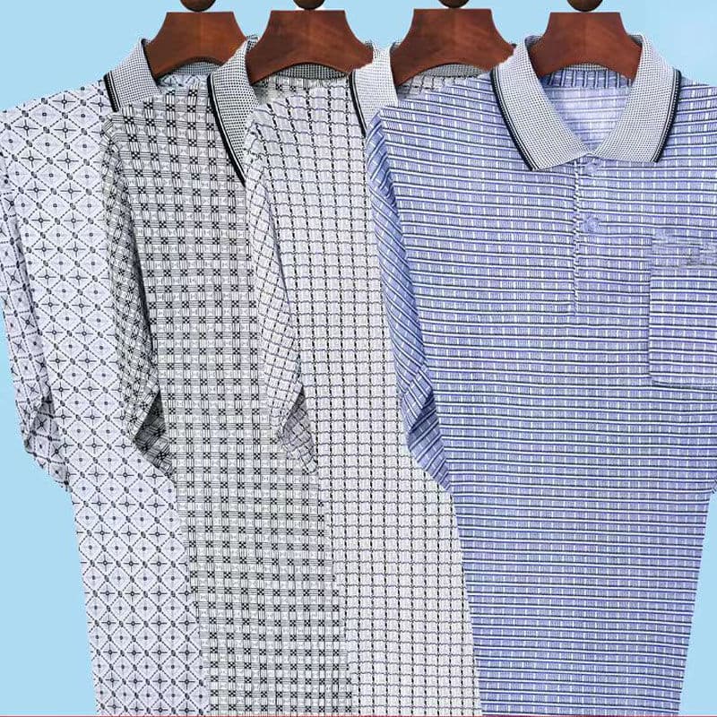 Long-Sleeve Men's T-Shirt for Middle-Aged and Elderly, Spring and Autumn, with Real Pockets, Loose Pullover Top, Turn-Down Collar, Short-Sleeve Dad-Style Sweatshirt