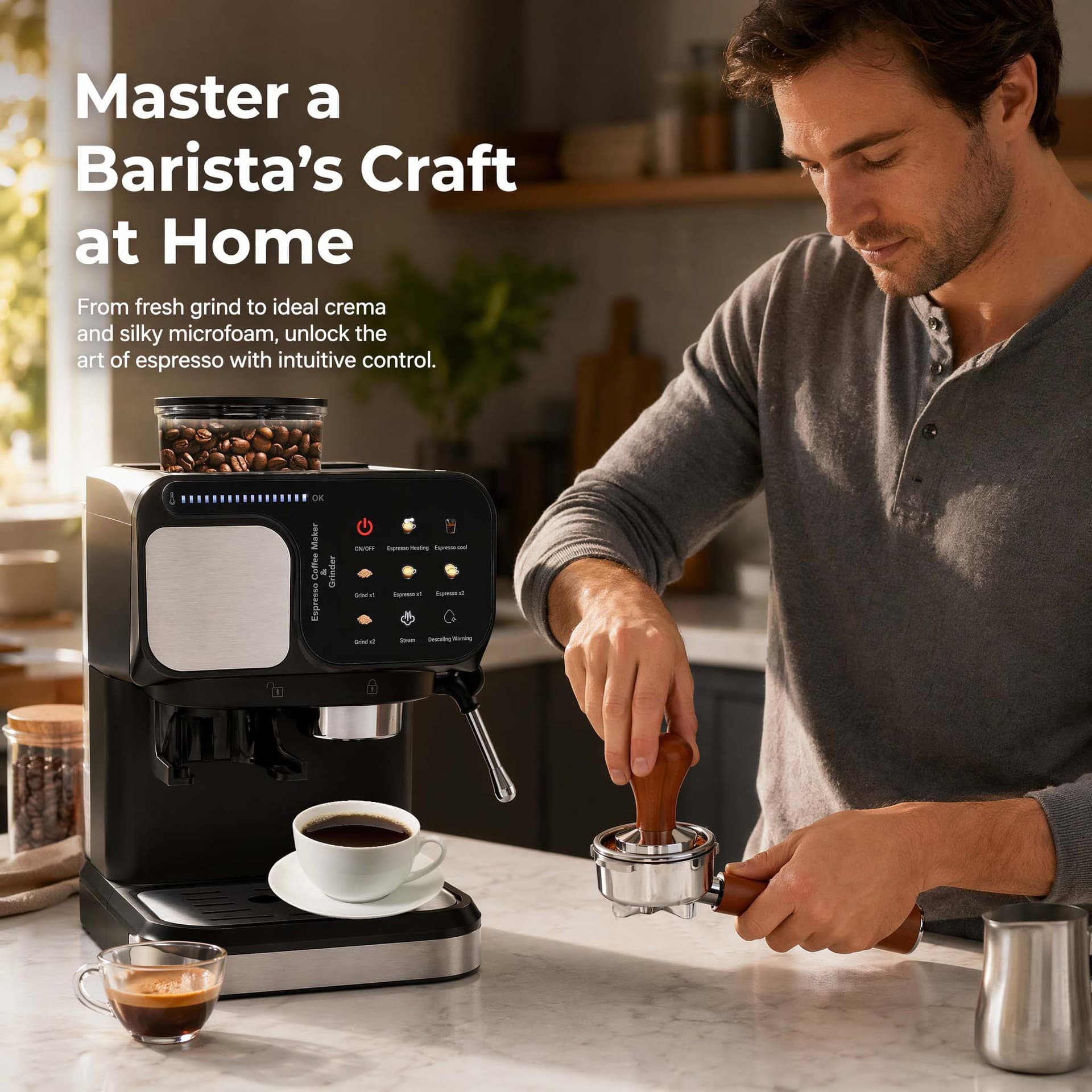 Cross-border European Standard High Voltage Italian Extraction Coffee Machine with Grinding Function, Cold and Hot Extraction, 1200W Semi-Automatic Coffee Maker