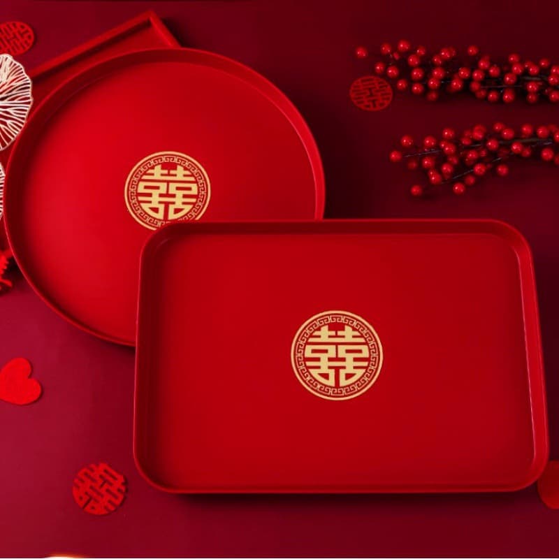 Wedding festive red plastic tray, tea tray, wine serving tray, candy tray