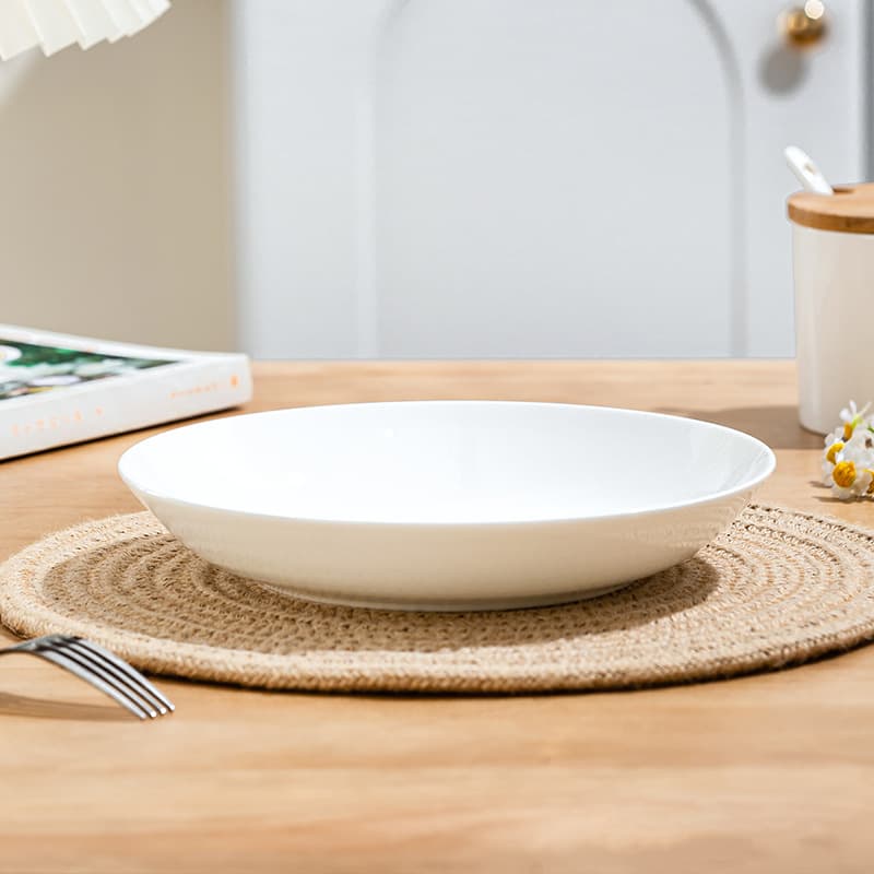 Jingdezhen Bone China Dinnerware Set Pure White Bone China Plate Chinese Style Round Plate Stir-fry Plate Home Deep Plate Microwave Safe