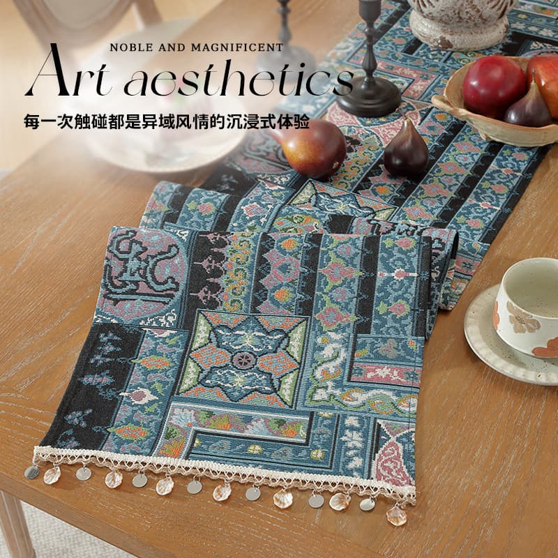Ethnic style geometric jacquard table runner Bohemian tassel table runner B&B TV cabinet long cover cloth wholesale