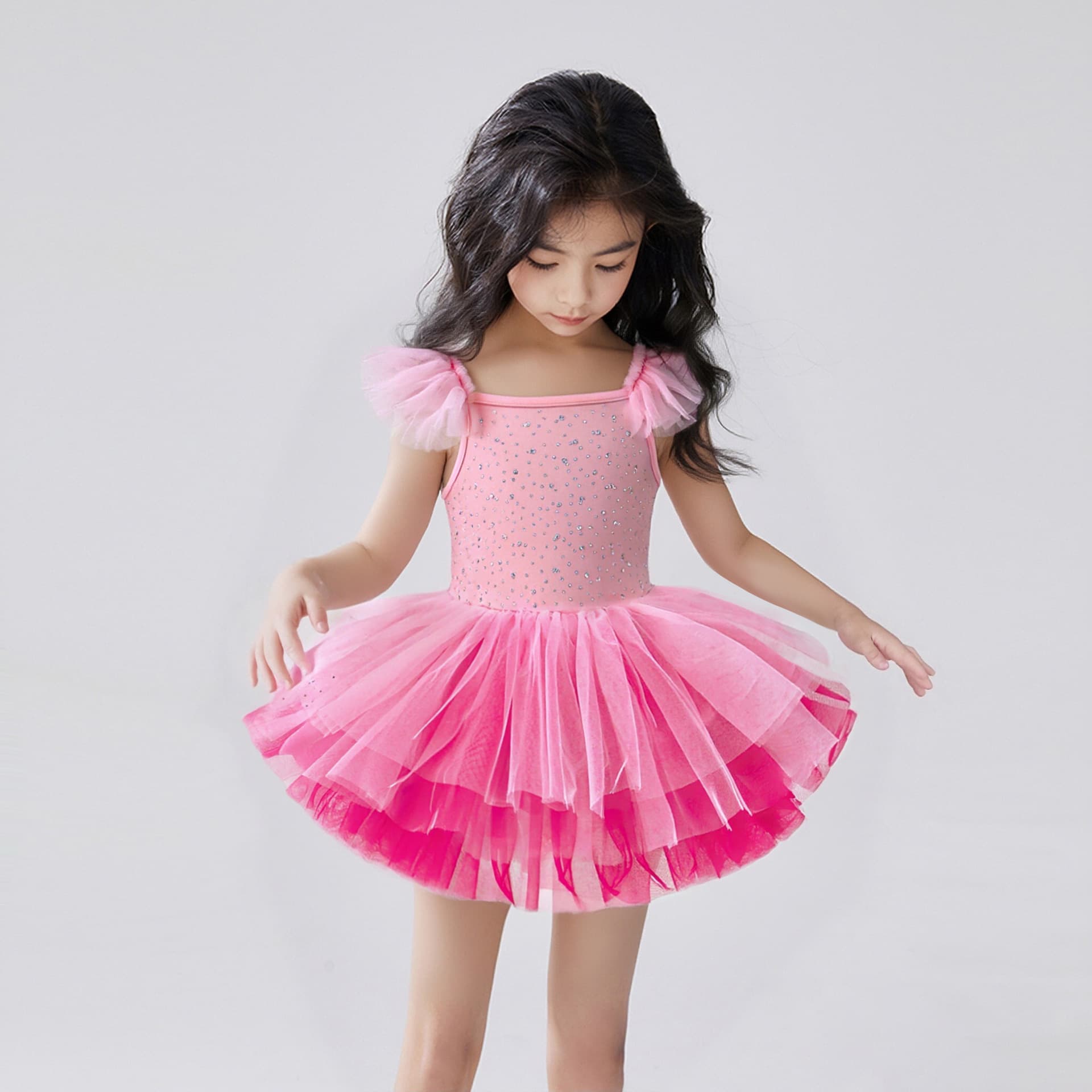 Children's Dance Wear Flying Sleeve Ballet Skirt 2026 TEMU Valentine's Day Children's Exercise Wear Hot Diamond Gymnastics Suit