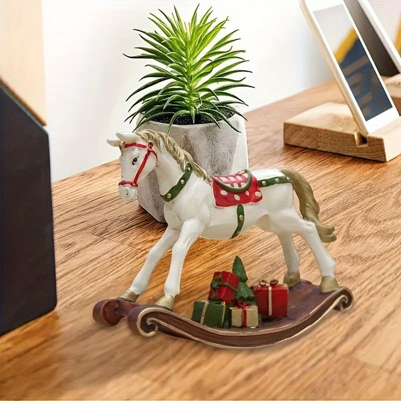 New Christmas Tree Ornaments: Red Resin Vintage Painted Wooden Horse Small Hanging Decor, Exquisite Wooden Horse Series