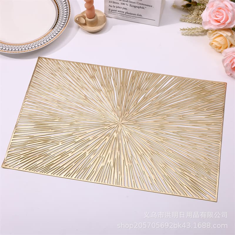 Fireworks Rectangular Placemat, Hollow-Out PVC Table Mat, Light Luxury Western Dining Placemat, Dining Table Decorative Mat, Dining Room Bowl and Plate Mat