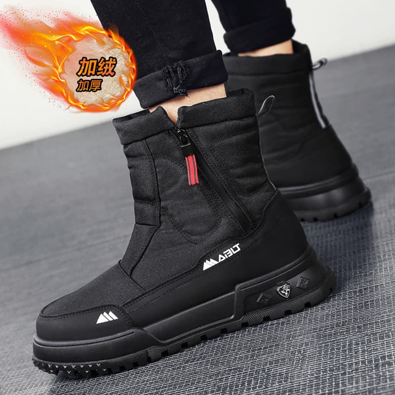 New Youth Winter Solid High-Top Fleece-Lined Warm Fashion Anti-Slip Height-Increasing Snow Boots Outdoor Sports Boots