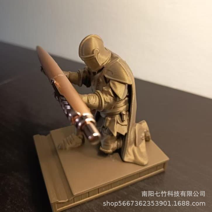 3D printed executive knight pen holder, office supplies pen holder, hero knight in armor kneeling pen holder