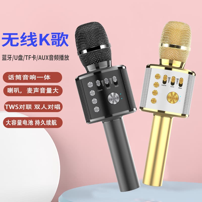 Microphone Speaker All-in-One Wireless Karaoke Mic for Family KTV, Home Audio Microphone for Kids and Adults