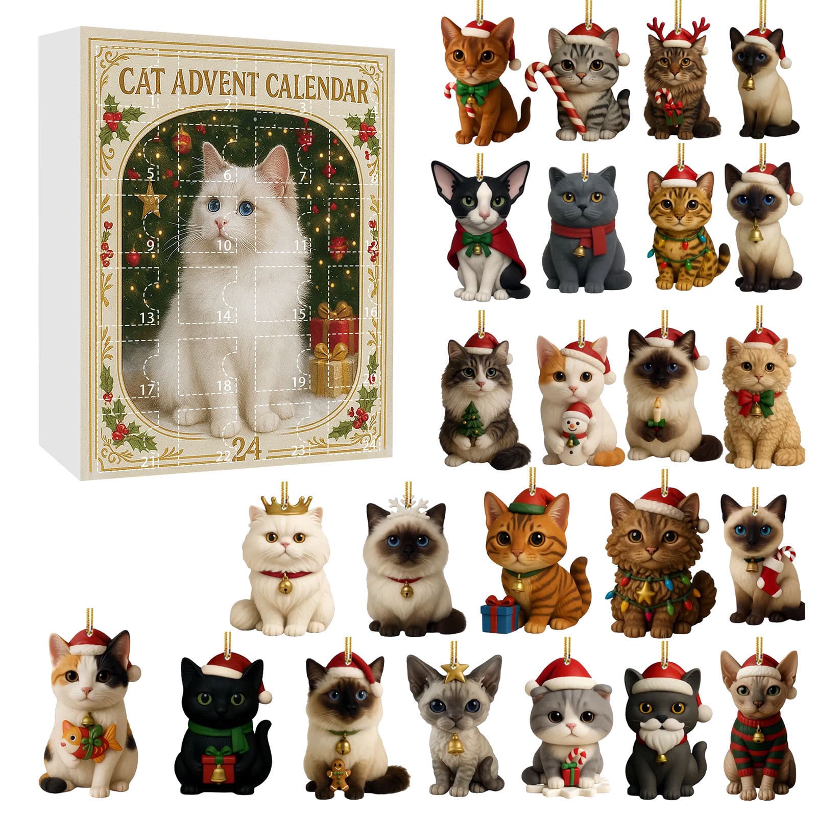New Arrival for a Perfect Christmas - Advent Calendar Blind Box for Cat Lovers, Christmas Tree Decorations, Acrylic Ornaments