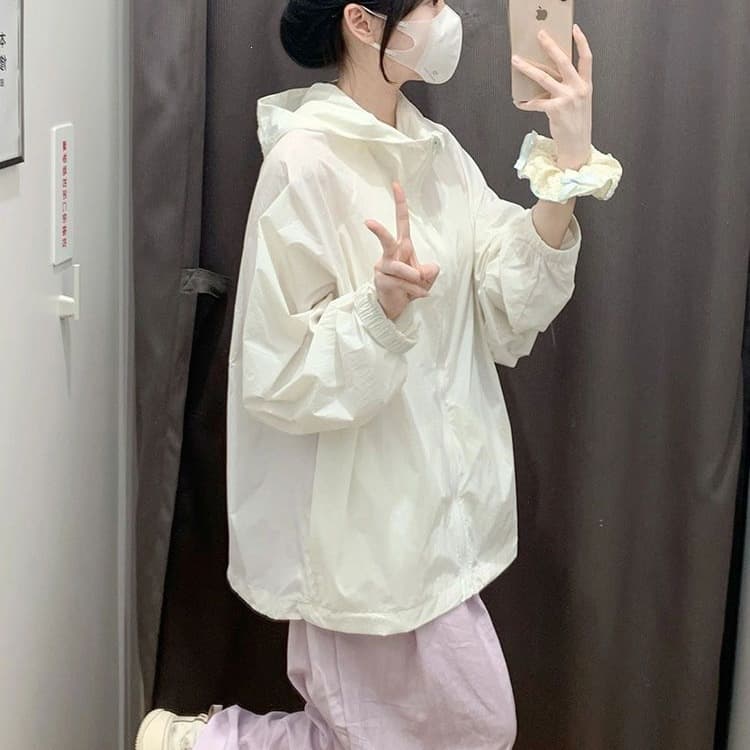Women's White Sun Protection Jacket, 2026 New Summer Thin Breathable Hooded Cardigan Casual Sports Jacket Sun Protection Clothing