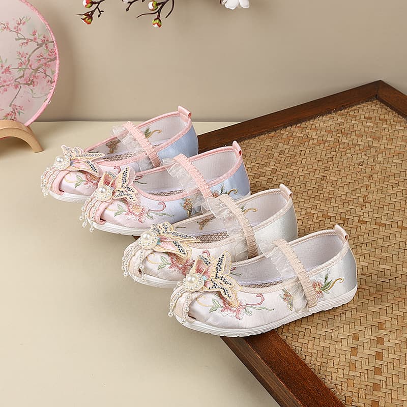 Hanfu Shoes for Women Spring/Summer Old Beijing Cloth Shoes Chinese Style Princess Shoes Ancient Style Embroidered Shoes Primary School Dance Shoes