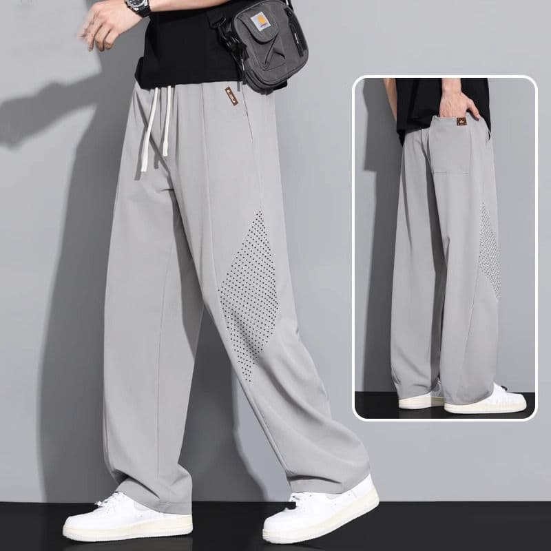 Mesh Thin Ice Silk Pants Men's Summer Plus Size Curved Knife Pants Quick-Dry Sports Men's Plus Size Cropped Straight Pants