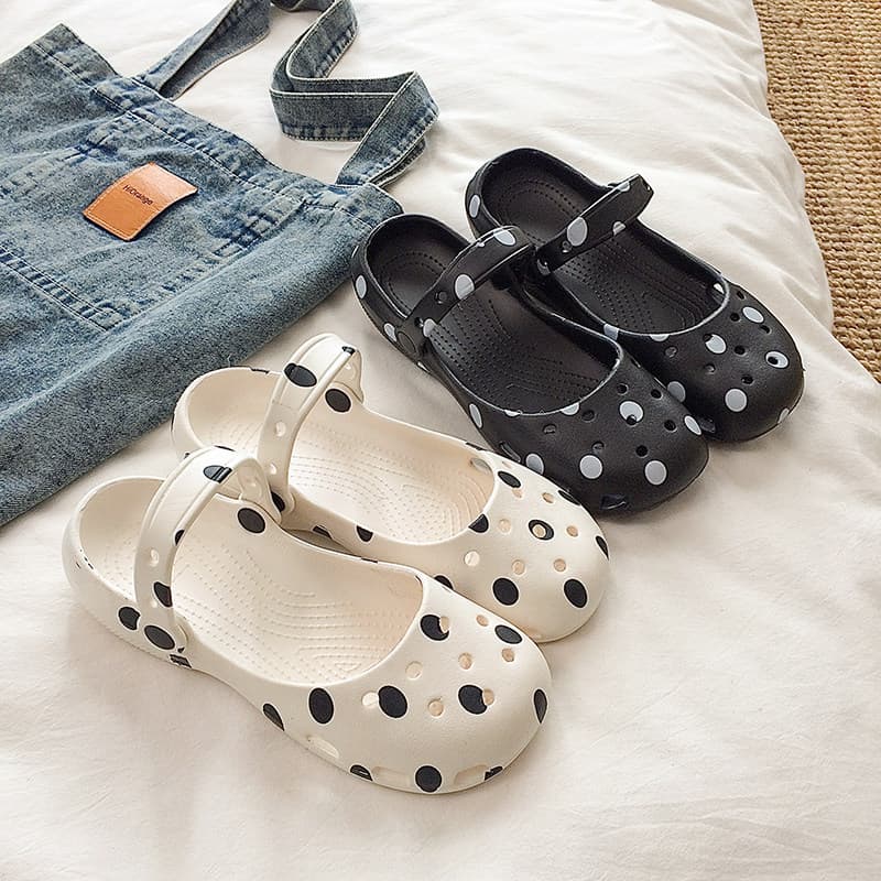 Summer Fashion Ballet Shoes Nurse Little Girl Clog Breathable Anti-Slip Casual Polka Dot Closed-Toe Half-Slipper Sandals for Women