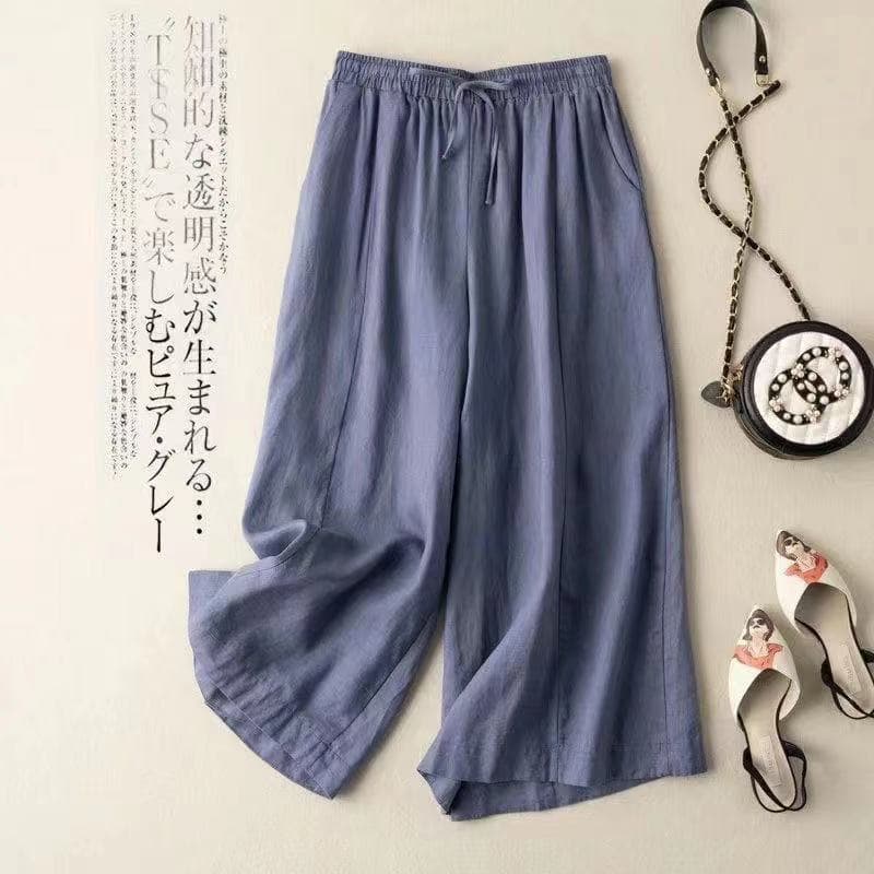 Drapey Cotton-Linen Artistic Capri Pants for Women Summer Thin Style 2024 New Loose Fit Slimming High-Waist Versatile Wide-Leg Casual Pants
