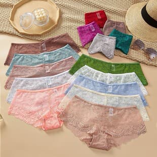Sexy Lace Trim Panties for Women, Cotton Crotch Low-Rise Seamless Transparent European-American Triangle Panties