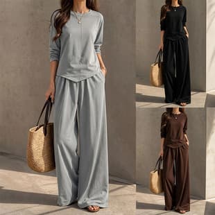 High-end Casual Set Women 2026 Spring/Autumn New Round Neck Irregular Top High-waist Wide-leg Pants Two-piece Set Women