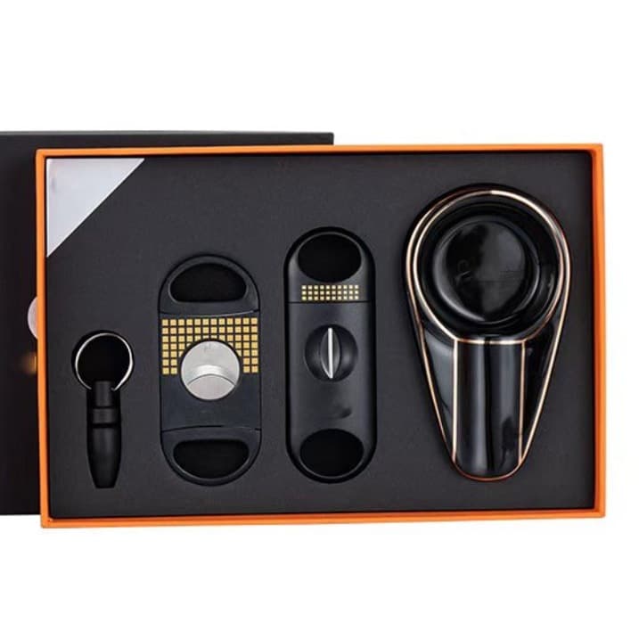 Three-piece cigar cutter set, portable cigar knife, sharp V-shaped cutter, cigar drill, round hole punch, cigar set