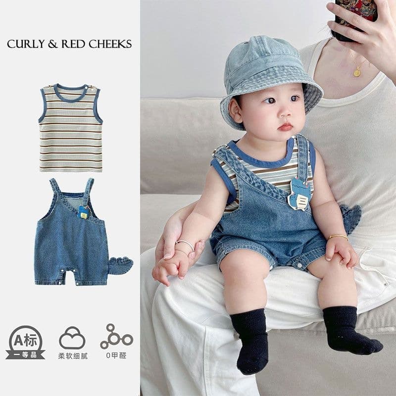 Summer Baby Clothes Super Cute Set Baby Boy Strap Romper Summer Trendy Baby Boy Outing Crawling Suit
