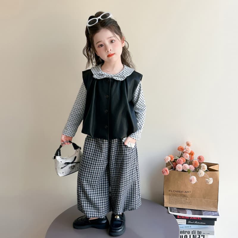 Girls' Autumn Set 2026 New Style Fall Clothes Kids' Long-Sleeve Top Vest Wide-Leg Pants 3-Piece Outfit