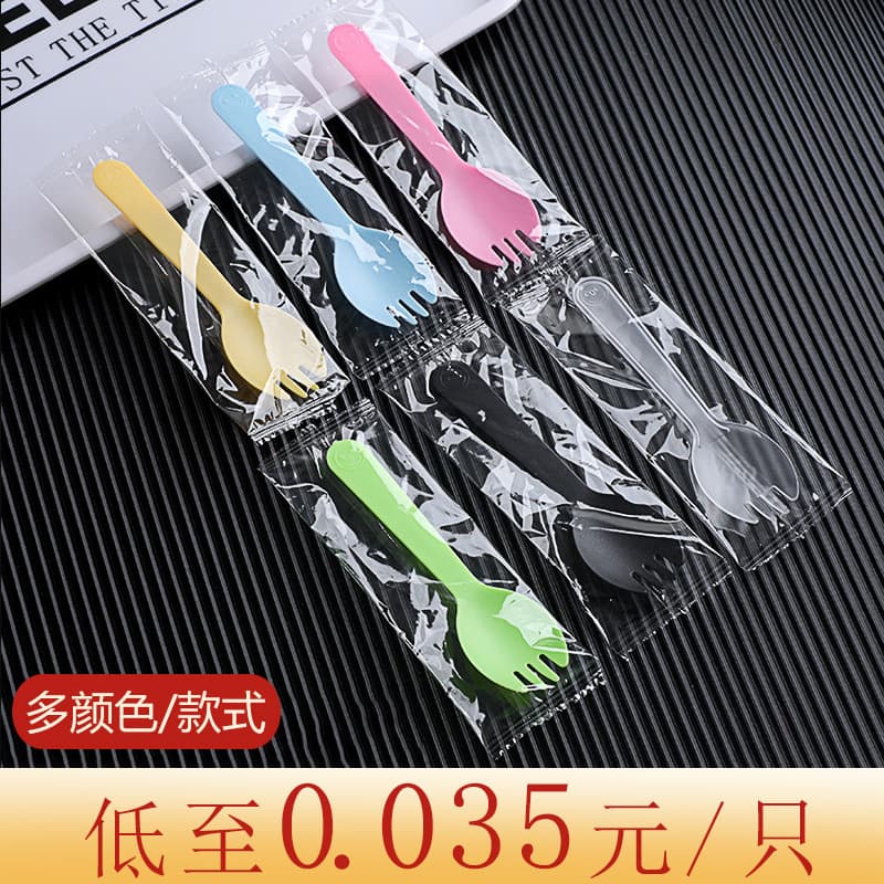 Cake Ice Cream Fork and Spoon Commercial Thickened Salad Dessert Fruit Disposable Fork Plastic Spoon Individually Wrapped