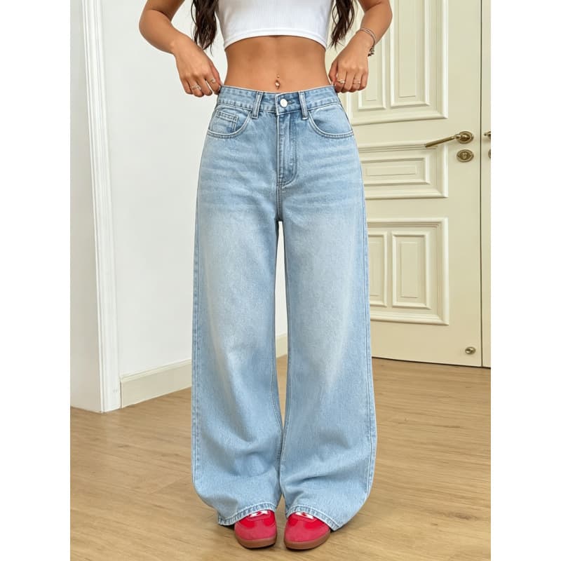 Vintage Light Blue 2026 European & American TikTok Bestseller American-Style Loose Wide-Leg Jeans for Women, Sky Blue