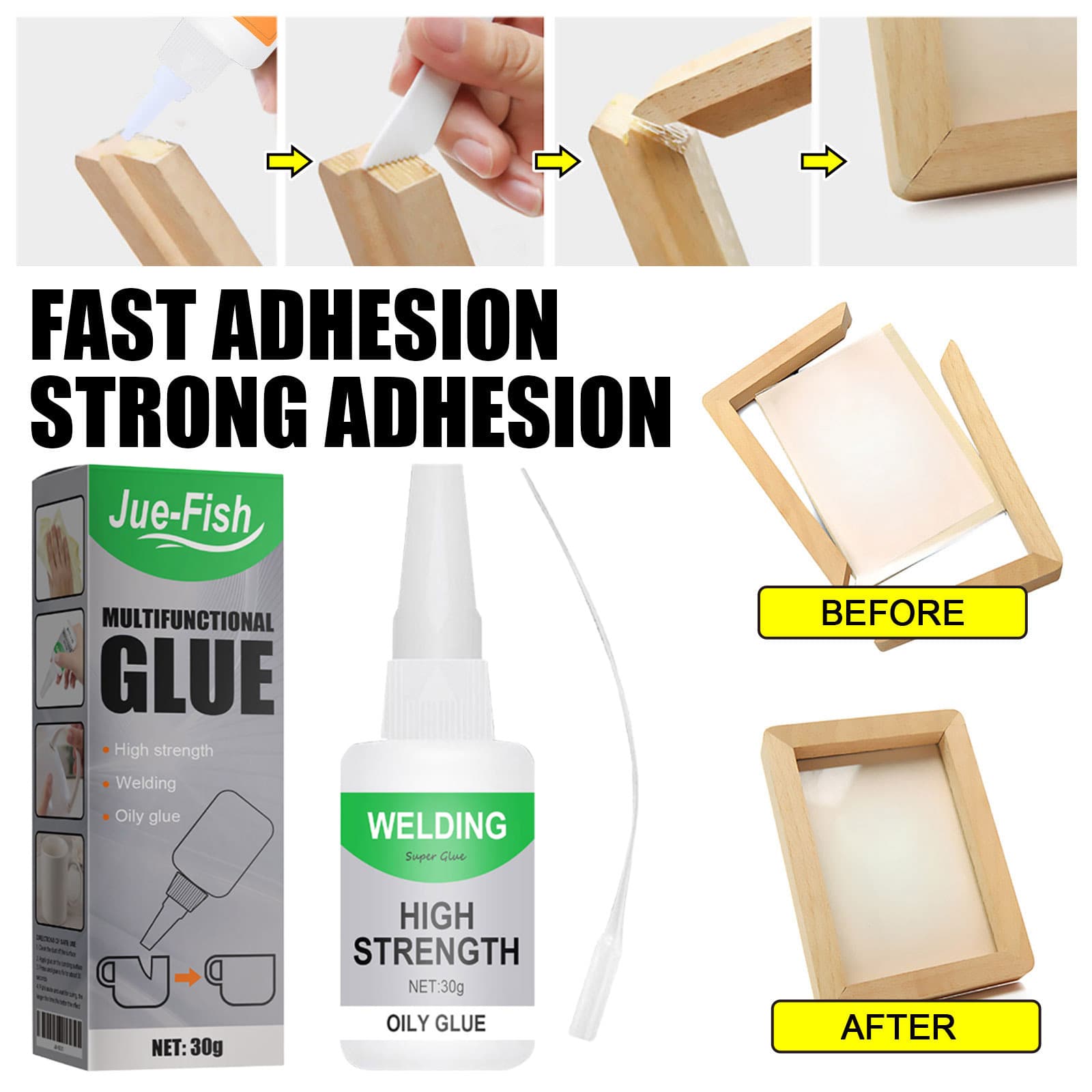 Jue-Fish Multi-Purpose Glue, Transparent Quick-Drying Adhesive for Wood, Ceramics, General Purpose, Waterproof and Wear-Resistant