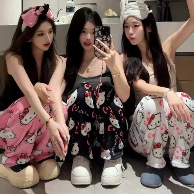 Cartoon Flannel Pajama Pants for Women, Autumn/Winter Long Pants, Fleece-Lined Student Coral Fleece Home Pants, Wear-Out Style