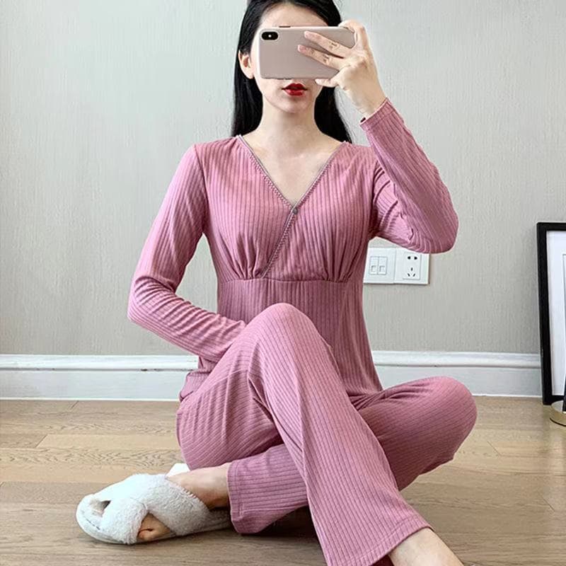 Maternity Autumn Clothes and Pants Set Nursing Pajamas Thermal Underwear Fall Winter Modal Moon Clothing Nursing Wear Cotton