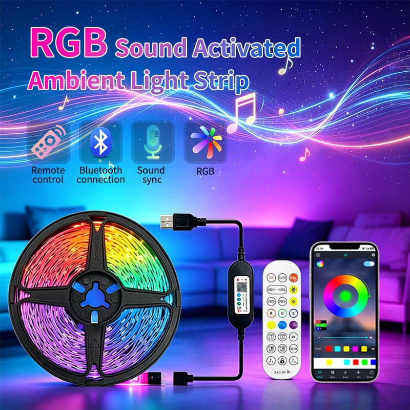 USB Bluetooth RGB LED Strip Kit Music Sound Control Remote APP Bedroom Gaming TV Atmosphere Light Strip