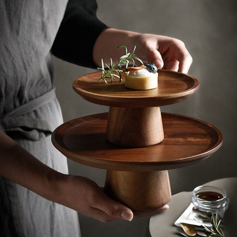 Japanese Acacia Wood Tall Cake Stand Wooden Tray Decoration Wedding Dessert Table Display Stand Home Fruit Snack Plate