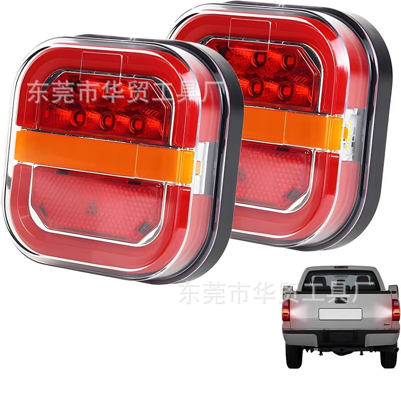 12-24V Turn Signal Brake Light Red Yellow Car Hamburger Light Truck Three-Color Tail LED Trailer Tail Signal License Plate Light