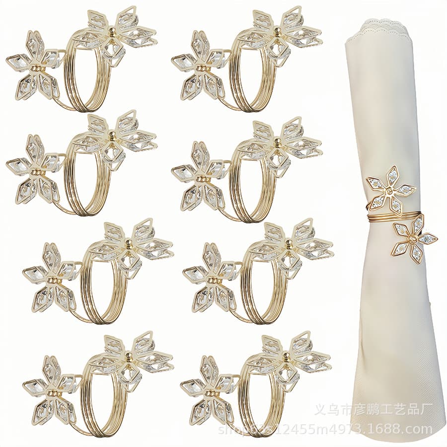 Cross-border spot crystal napkin buckle, hotel tabletop five-petal napkin ring, glass rhinestone fixing buckle, hotel wedding dining ring
