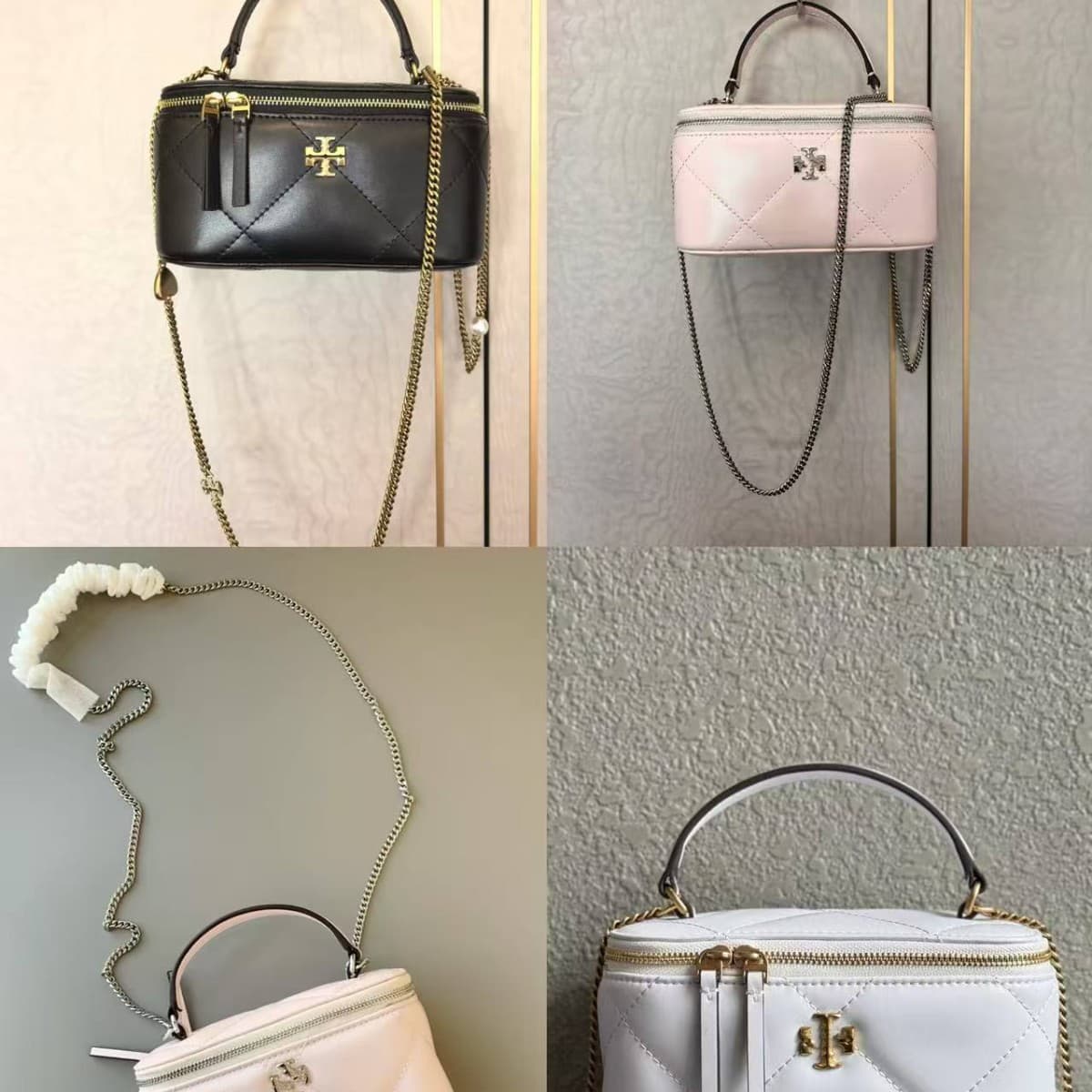 New TB Lambskin Makeup Bag Diamond Quilted Chain Handbag Shoulder Crossbody Box Bag Mini Kira Mini Bag