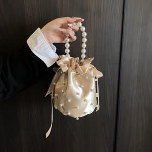 Beaded Handheld Bucket Bag Niche Design Shoulder Crossbody Bag Women's Gift Bride Bag Foreign Trade 2025 New Style