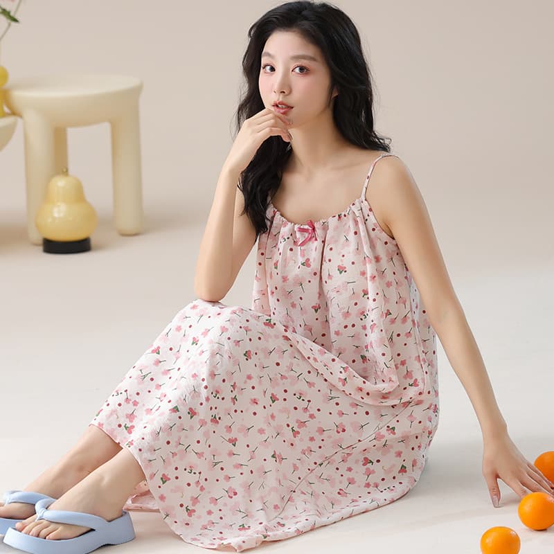 2025 Summer New Cross-Border Hot Selling [With Padded Bra] Sleep Dress Loungewear Pajamas Cloud Cotton Camisole Nightgown