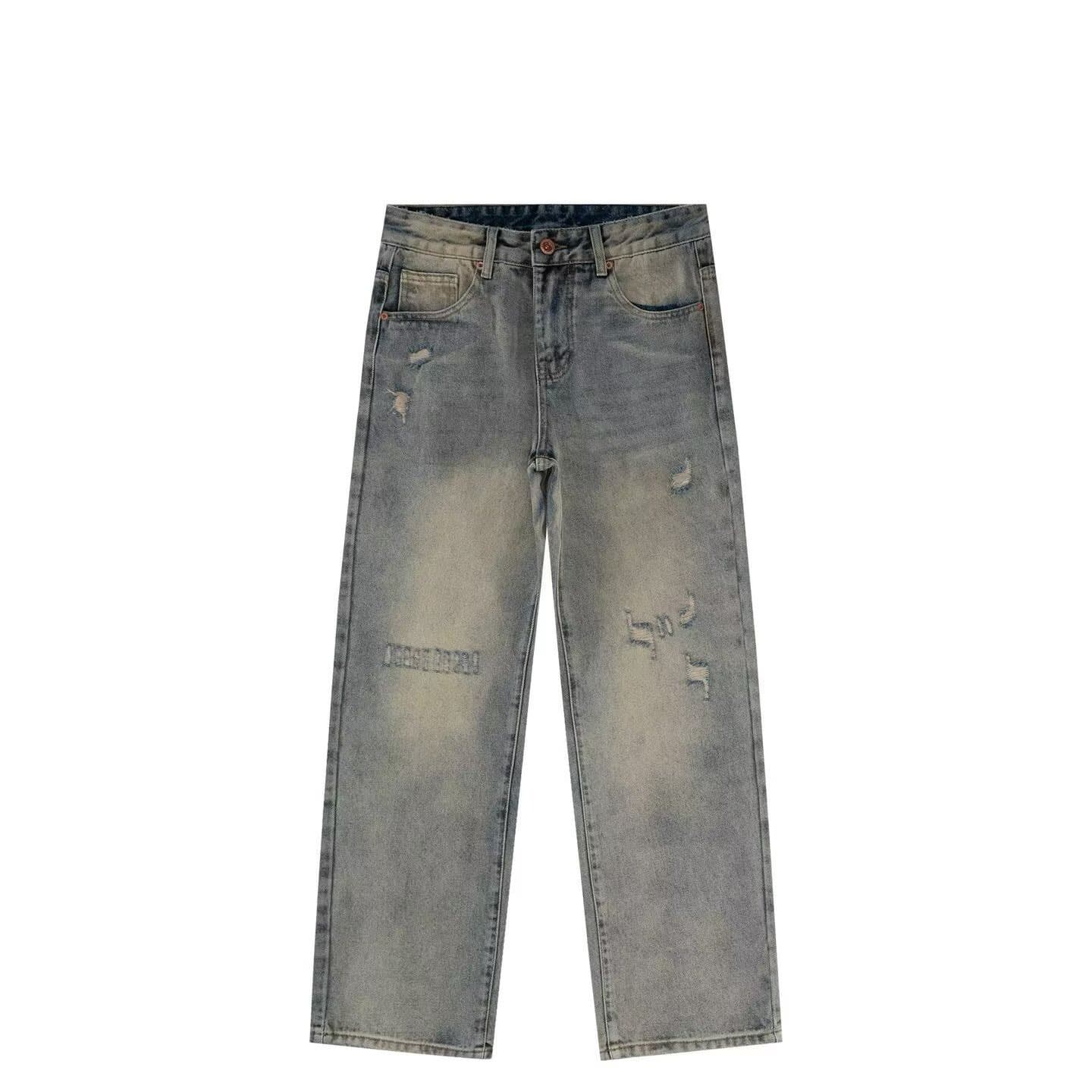 Ripped Jeans for Men Summer Thin Straight-leg Pants Plus Size Loose Casual Long Pants Washed Light Blue Vintage American-style Pants