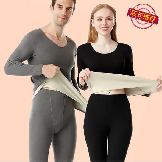 New Velvet Couples Thermal Underwear Set for Men, AB Double-sided Fleece Seamless Thick Autumn/Winter Base Layer, Women's Base Layer