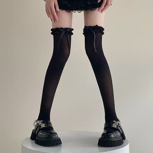 Lolita White Over-the-Knee Socks Summer Thin High Thigh Socks Pure Butterfly Bow Long Socks Over-the-Knee