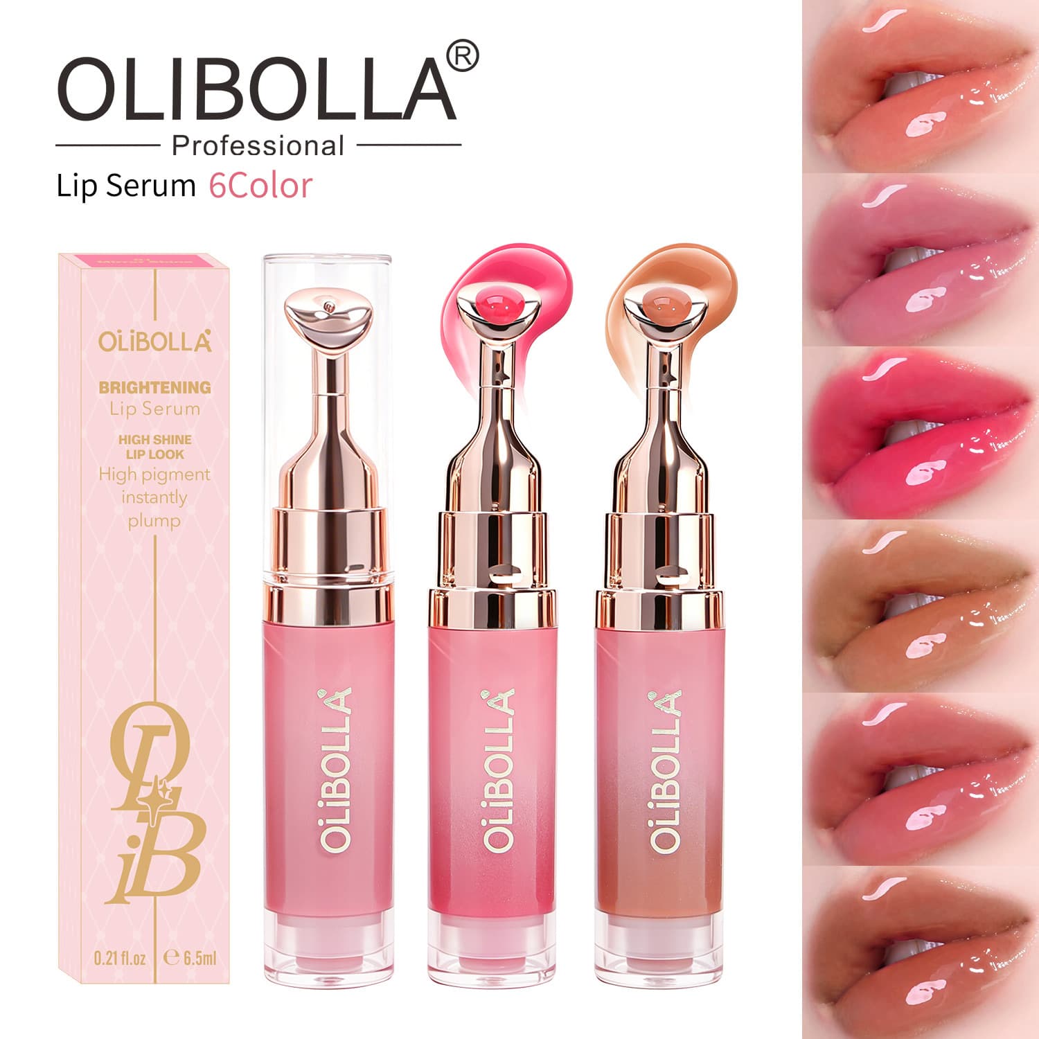 Olibolla Metal Massage Head Mirror Lip Glaze Essence Moisturizing Lip Plumping Lip Line Reducing Makeup Beauty Hot Item