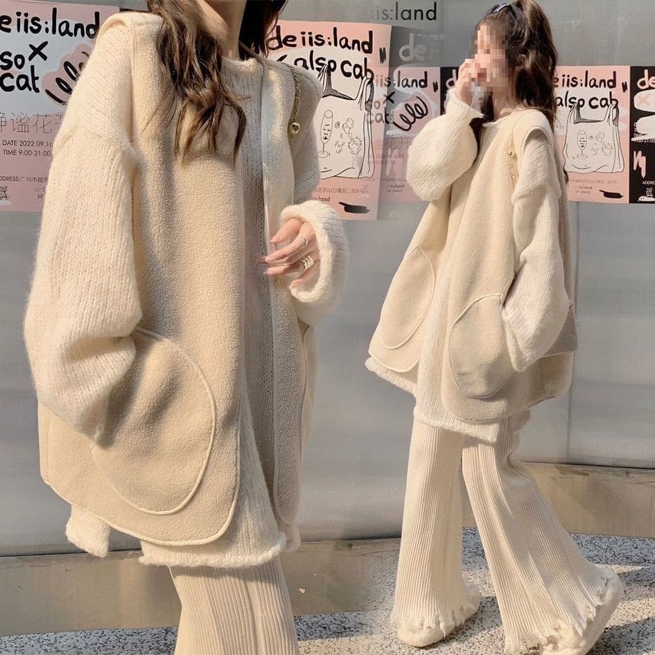 Korean Style Maternity Wear Lazy Style Knit Sweater Casual Autumn/Winter Three-piece Set, Belly Covering Complete Chic Set