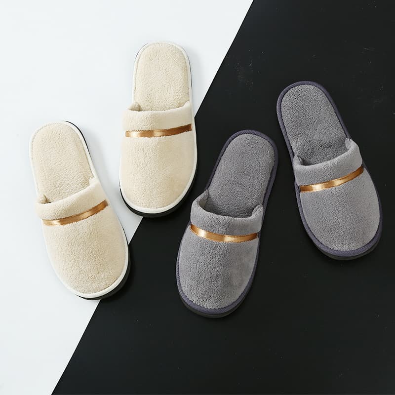 Wholesale ribbon coral fleece slippers seven-star hotel non-slip thickened for home and homestay, washable non-disposable