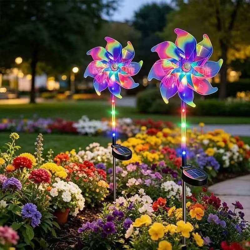 Solar Garden Light Color Light Windmill LED Atmosphere Light Ground Insert Lawn Light Outdoor Decoration, Auto On at Dusk