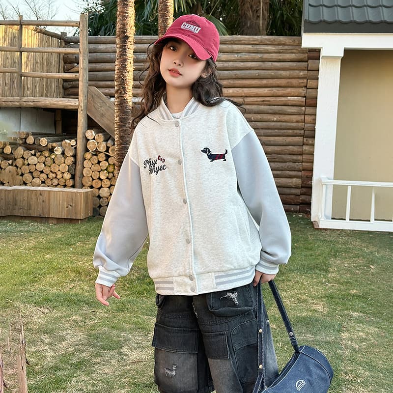 Girls Baseball Jacket Spring Autumn Wear Children's Coat Middle Large Children's Outerwear Upper Apparel Cotton Long Sleeve