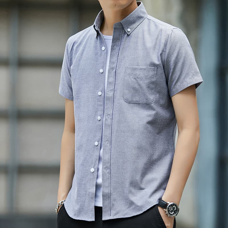 Men's Spring/Summer Oxford Casual Short Sleeve Shirt, Versatile, High-End, Korean Slim Fit, Business Commute Shirt