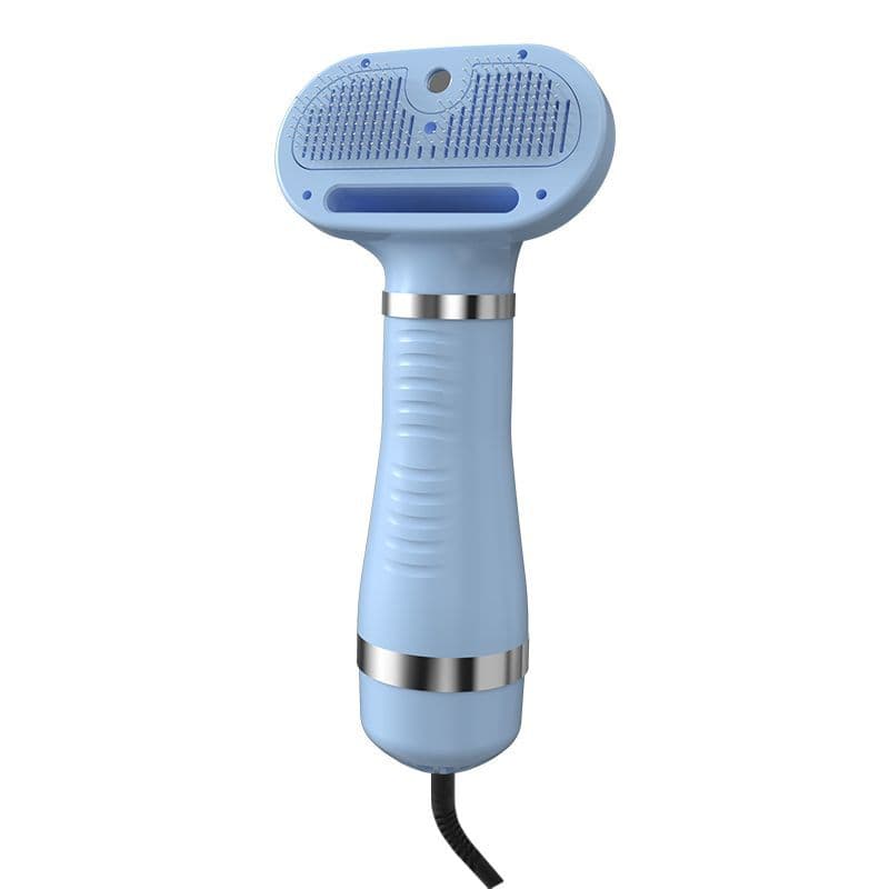 Pet hair dryer, grooming spray, comb, and styling tool for teddy bears and cats.