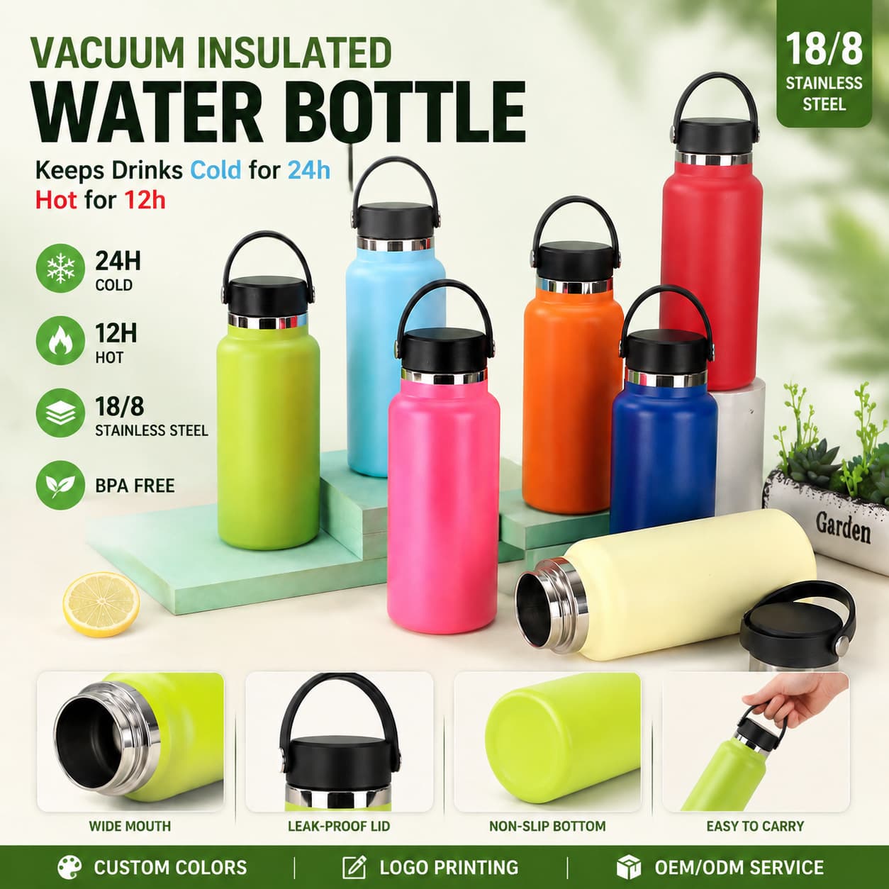 Hydro Flask Style Space Bottle 18/22oz Insulated Sports Water Bottle