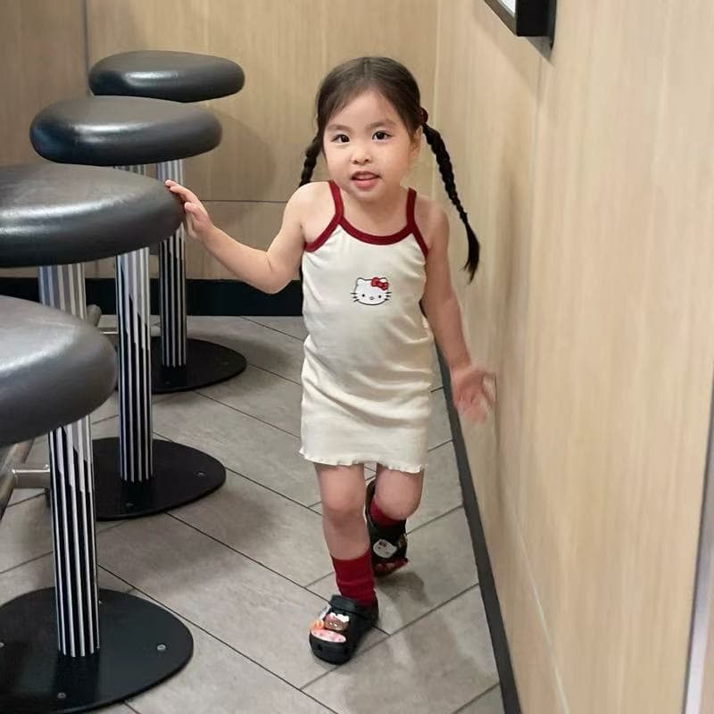 Girls Summer Dress 2025 New Style Baby Cartoon Print Ribbed Tank Dress Bodycon Kids Skirt